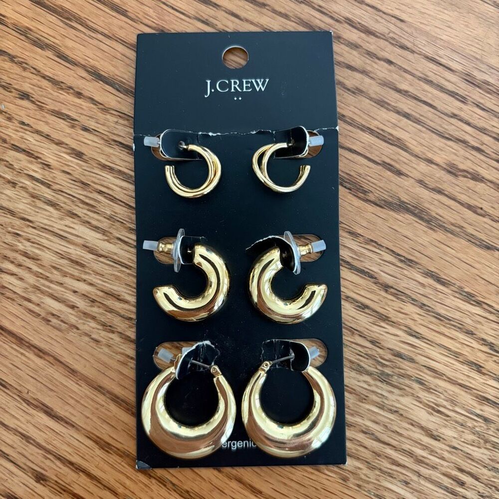 J.Crew Factory | Huggie Hoops - Set of 3 | Gold Tone